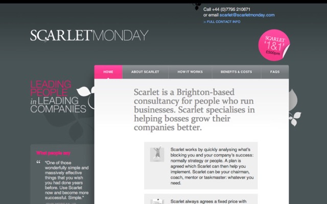 Website design for Scarlet Monday